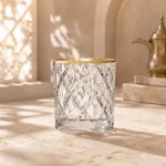 95 ml Textured Mini Tea Glass — Diamond Facet | كوب شاي صغير مزخرف سعة 95 مل — L-001 — Rim Gold Only