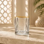 95 ml Textured Mini Tea Glass — Ice Pebble | كوب شاي صغير مزخرف سعة 95 مل — L-002 — Rim Gold Only