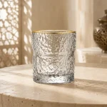 95 ml Textured Mini Tea Glass — Coarse Pebble Ring | كوب شاي صغير مزخرف سعة 95 مل — L-003 — Rim Gold Only