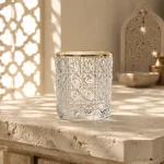 95 ml Textured Mini Tea Glass — Circular Motif | كوب شاي صغير مزخرف سعة 95 مل — L-004 — Rim Gold Only