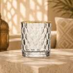 95 ml Textured Mini Tea Glass — Hammered | كوب شاي صغير مزخرف سعة 95 مل — L-005 — Rim Gold Only