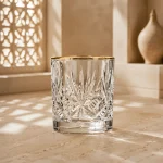 95 ml Textured Mini Tea Glass — Starburst Cut | كوب شاي صغير مزخرف سعة 95 مل — L-007 — Rim Gold Only