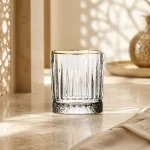 95 ml Textured Mini Tea Glass — Ribbed Base | كوب شاي صغير مزخرف سعة 95 مل — L-008 — Rim Gold Only