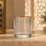 95 ml Textured Mini Tea Glass — Fine Vertical Rib | كوب شاي صغير مزخرف سعة 95 مل — L-009 — Rim Gold Only