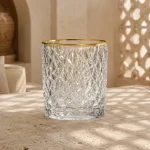 95 ml Textured Mini Tea Glass — Interlaced Diamond | كوب شاي صغير مزخرف سعة 95 مل — L-010 — Rim Gold Only