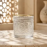 95 ml Textured Mini Tea Glass — Medallion | كوب شاي صغير مزخرف سعة 95 مل — L-012 — Rim Gold Only