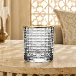 95 ml Textured Mini Tea Glass — Brick Grid | كوب شاي صغير مزخرف سعة 95 مل — L-014 — Rim Gold Only