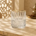 95 ml Textured Mini Tea Glass — Rib and Diamond | كوب شاي صغير مزخرف سعة 95 مل — L-015 — Rim Gold Only