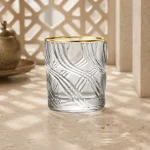 95 ml Textured Mini Tea Glass — Flowing Wave | كوب شاي صغير مزخرف سعة 95 مل — L-018 — Rim Gold Only