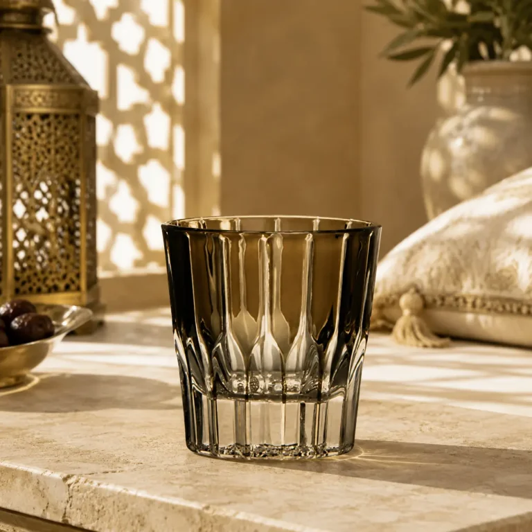 217 ml Colored Fluted Tumbler — Amber | كوب ملون مضلع بقاعدة سميكة سعة 217 مل — HF003 — Plain