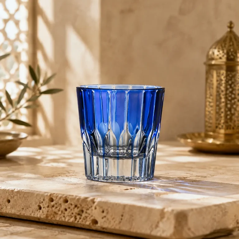 217 ml Colored Fluted Tumbler — Blue | كوب ملون مضلع بقاعدة سميكة سعة 217 مل — HF003 — Plain